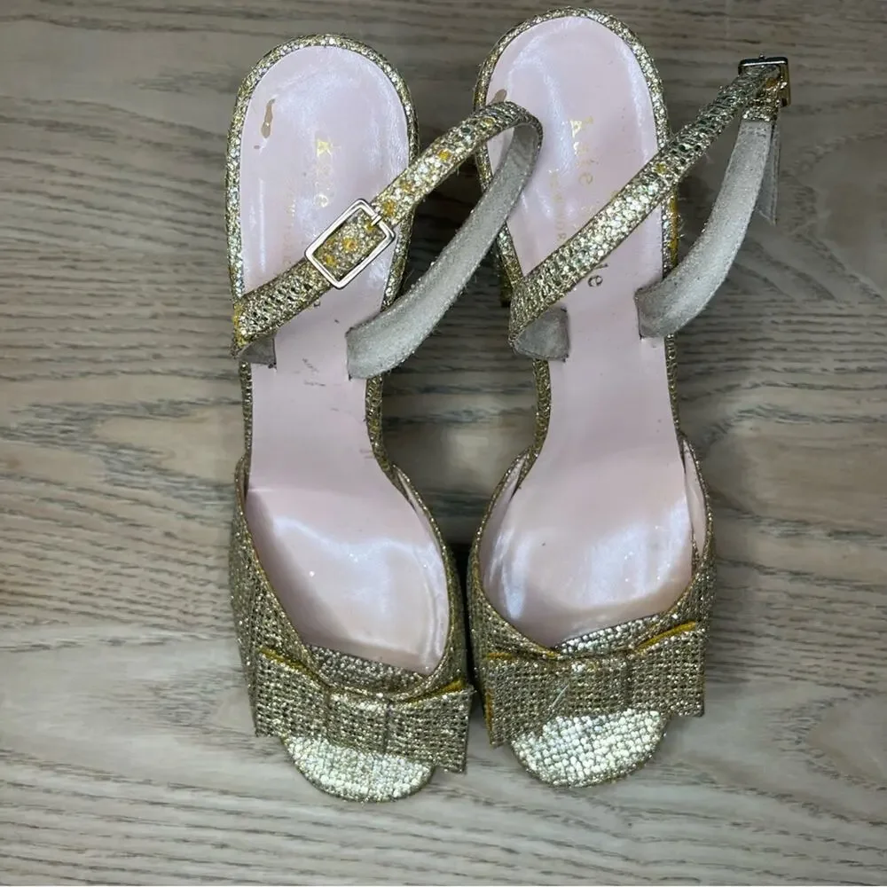 kate spade ♠️ new york Briana Platform Block Heel Gold Glitter Heels Women’s 7.5